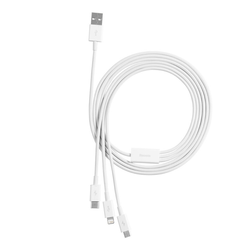 Baseus 3v1 nabíjací kábel s QC nabíjaním 1,5m biely