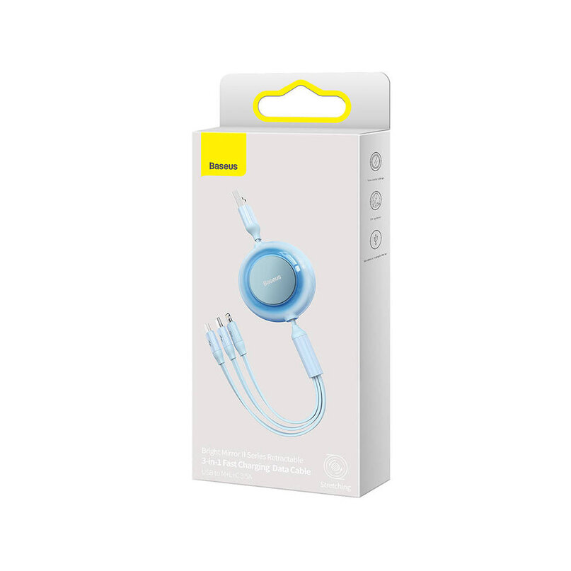 Baseus Bright Mirror2 nabíjací kábel 3v1 USB/USB-C/Lihtning 1,1m modrý