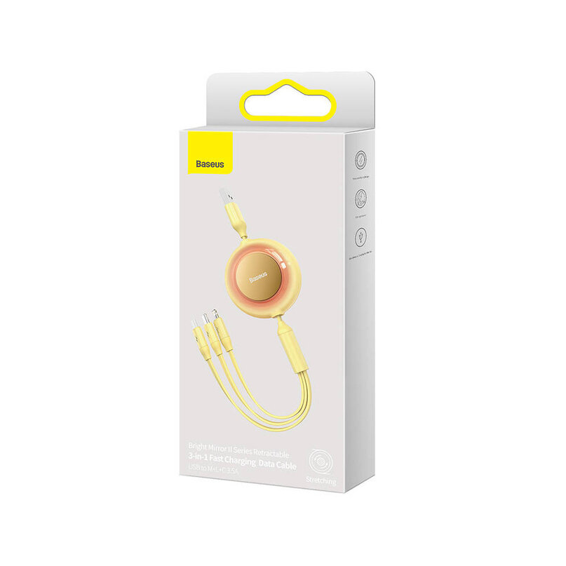 Baseus Bright Mirror2 nabíjací kábel 3v1 USB/USB-C/Lihtning 1,1m žltý