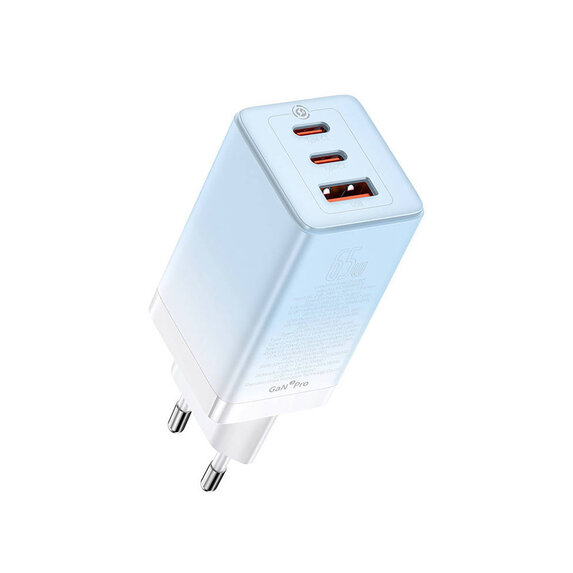 Baseus nabíjačka mobilných zariadení USB+ 2x USB-C 65W +1m kábel modrá