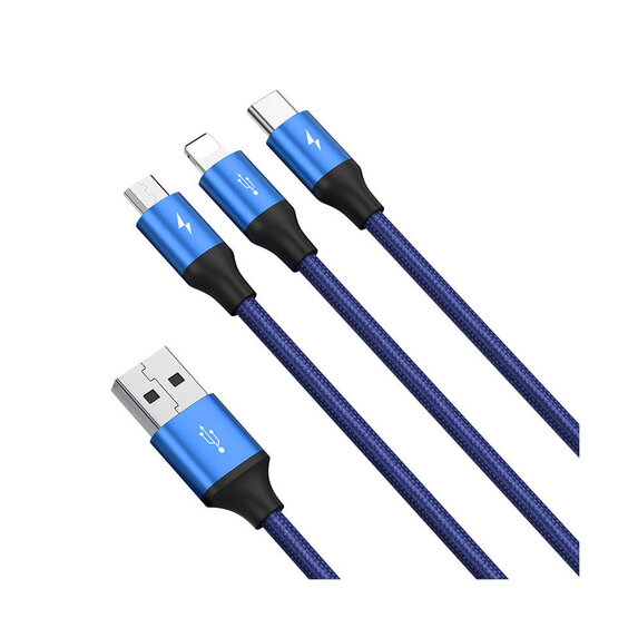 Baseus Rapid nabíjací kábel 3v1 USB/USB-C/Lihtning 1,2m modrý