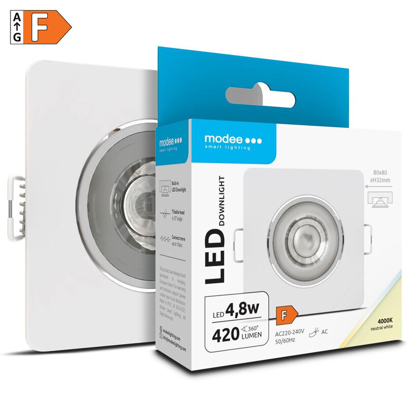 Modee LED bodové svetlo podhľadové 4,8W biele 420 lumenov štvorec