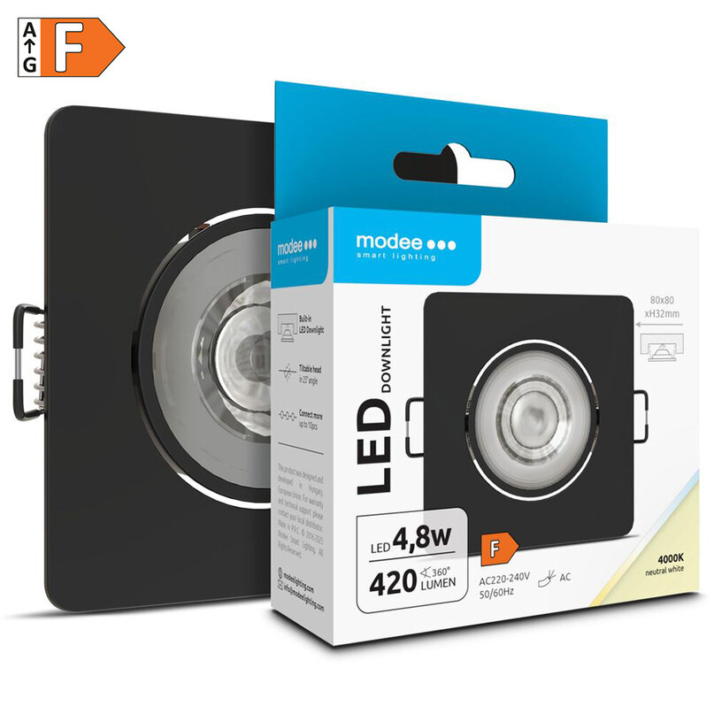 Modee LED bodové svetlo podhľadové 4,8W čierne 420 lumenov štvorec