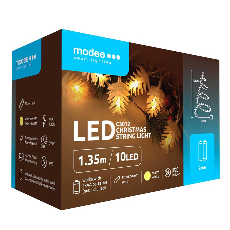 Modee Lighting LED dekorácia 10 LED 135 cm šiška 2xAA batérie