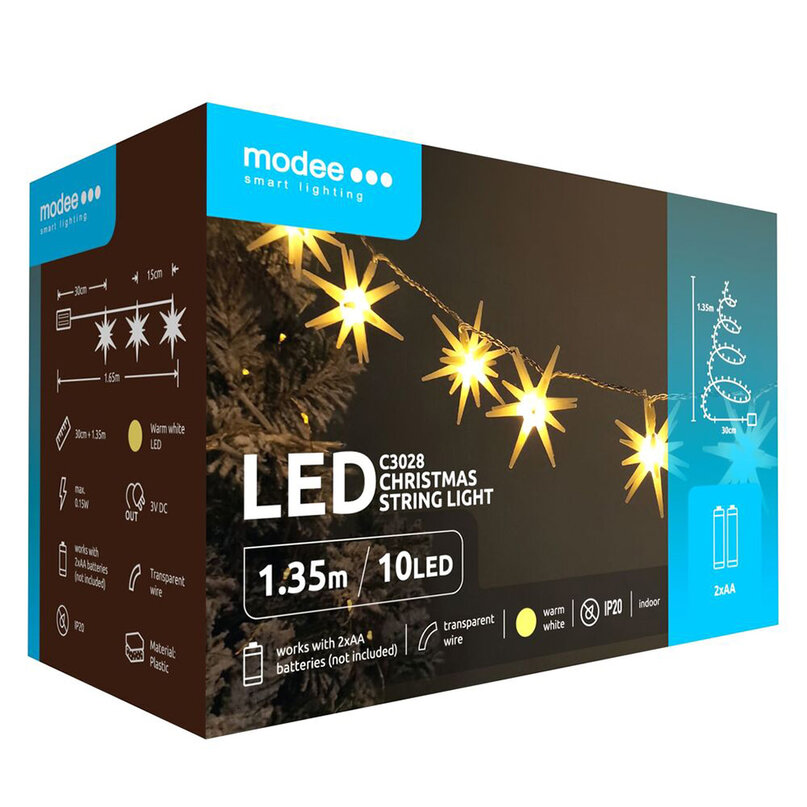 Modee Lighting LED dekorácia 10 LED 135cm hviezdy 2xAA batérie