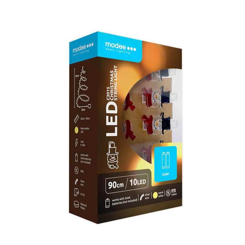 Modee Lighting LED dekorácia 10 LED 90cm štipce snehuliak 2xAA batérie