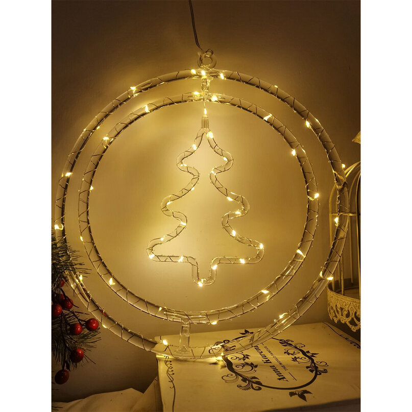 Modee Lighting LED vianočná dekorácia 48LED kruh stromček 3xAA batérie