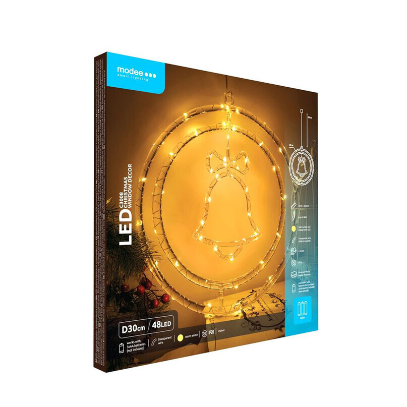 Modee Lighting LED vianočná dekorácia 48LED kruh zvonček 3xAA batéríe
