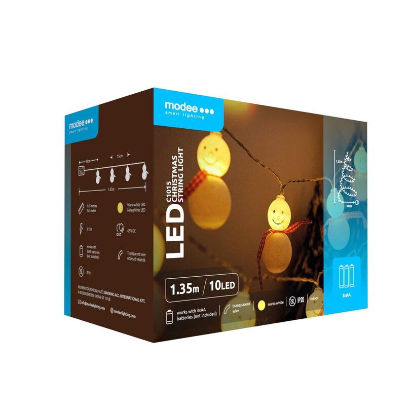 Modee Lighting LED vianočná reťaz 10 LED 1,35m 2xAA teplá biela snehuliaci