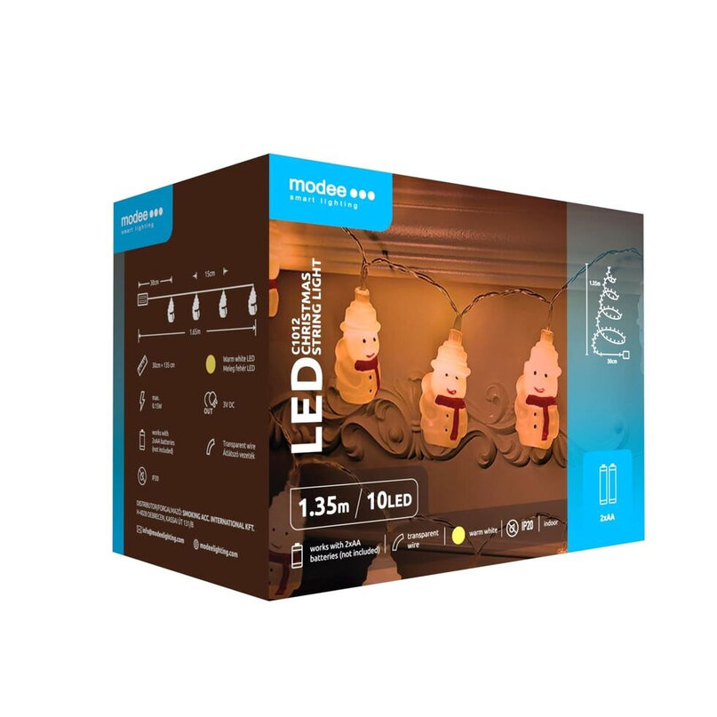 Modee Lighting LED vianočná reťaz 10 LED 1,35m 2xAA teplá biela snehuliak