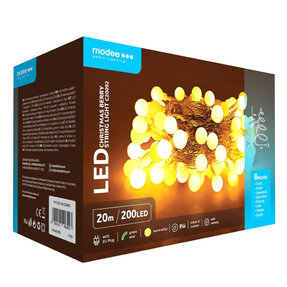 Modee Lighting LED vianočná reťaz 200 LED 20m teplá biela bobule