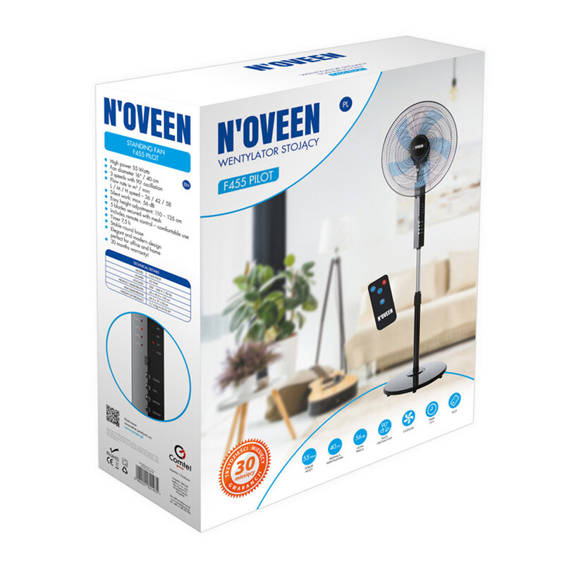 NOVEEN F455 stojanový ventilátor 55W čierny