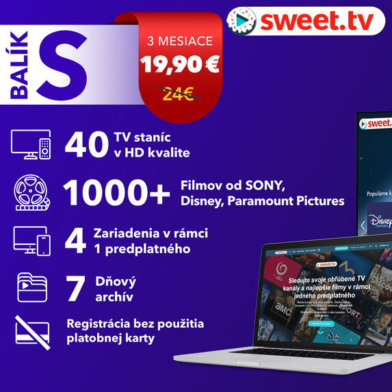 Sweet.tv predplatné 3 mesiace balík “S