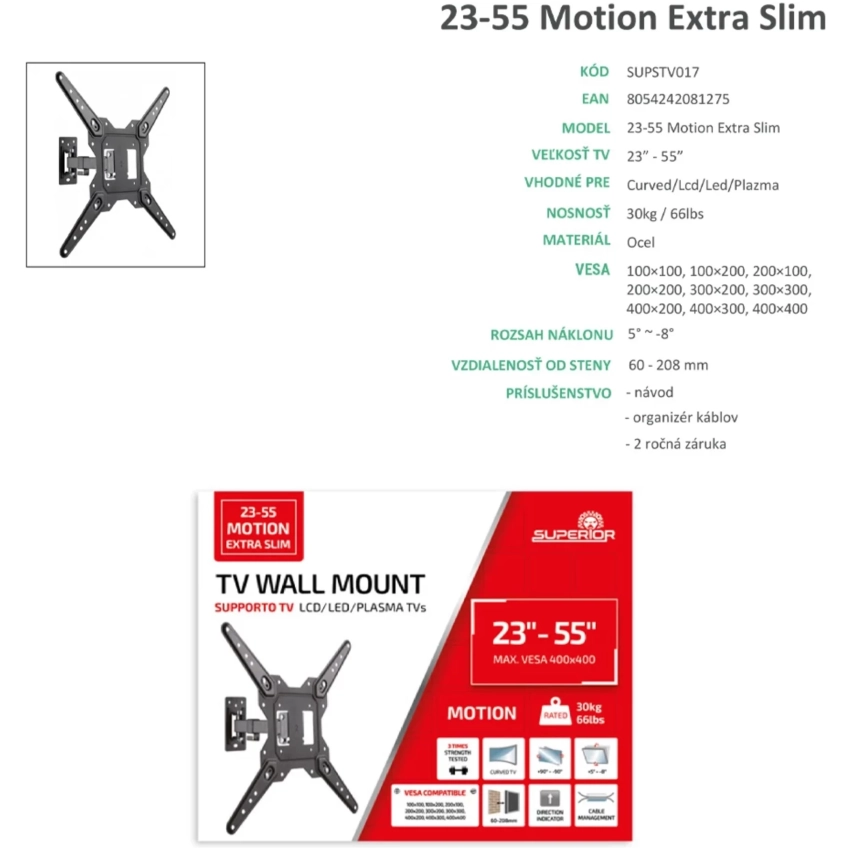 Superior držiak na TV 23-55" Motion Extra Slim