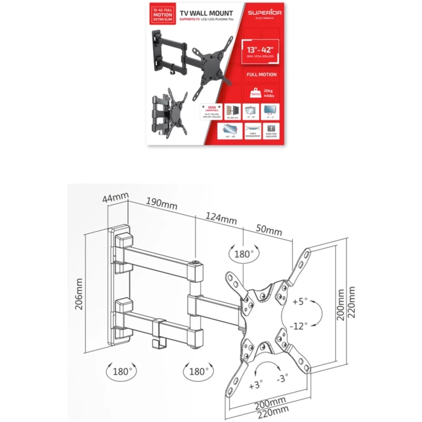 Superior držiak na TV 13-42" Full Motion Extra Slim