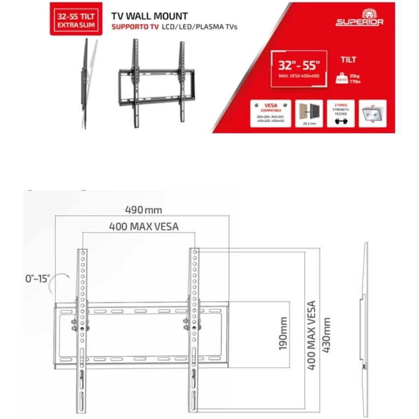 Superior držiak na TV 32-55" Tilt Extra Slim