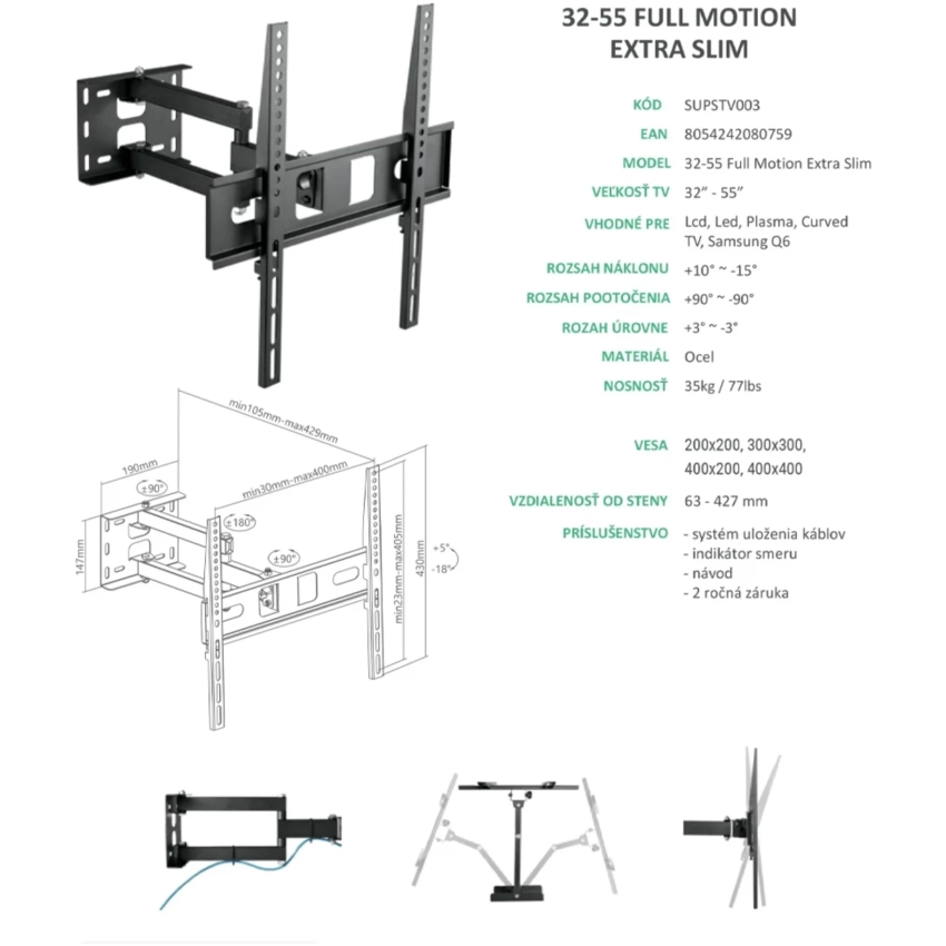 Superior držiak na TV 32-55" Full Motion Extra Slim