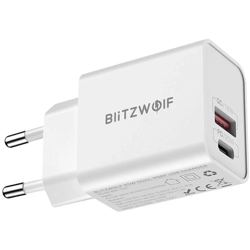 BlitzWolf BW-S20 nabíjačka mobilných zariadení USB, USB-C 20W biela