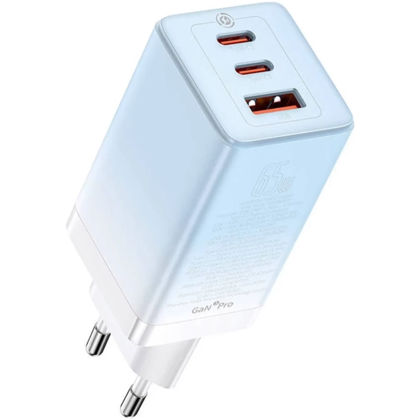 Baseus nabíjačka mobilných zariadení USB+ 2x USB-C 65W +1m kábel modrá