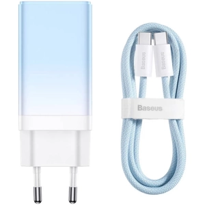 Baseus nabíjačka mobilných zariadení USB+ 2x USB-C 65W +1m kábel modrá