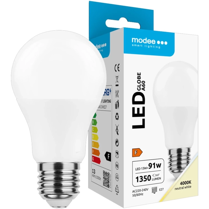 Modee Lighting LED žiarovka E27 13W 4000K A60 (91W)