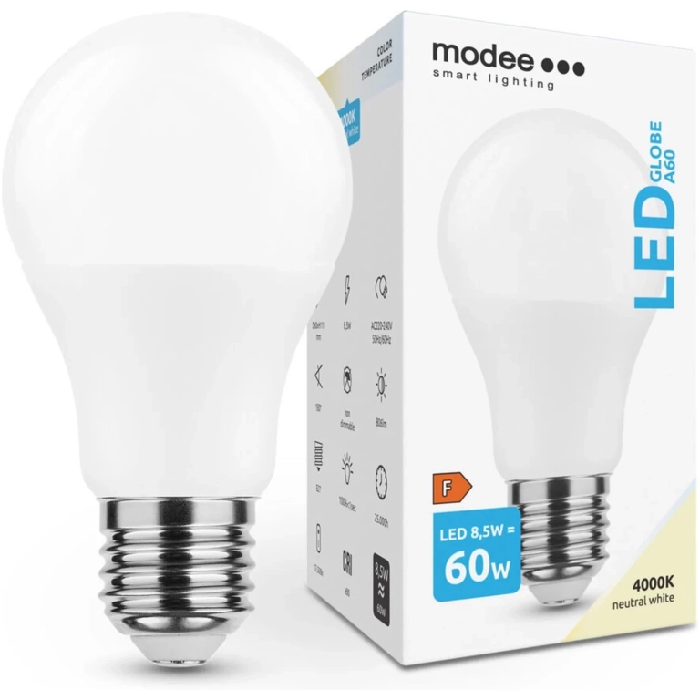 Modee Lighting LED žiarovka E27 8,5W 4000K A60 (60W)