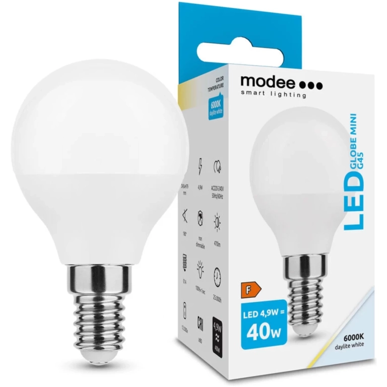 Modee Lighting LED žiarovka E14 4,9W 6000K MINI G45 (40W)