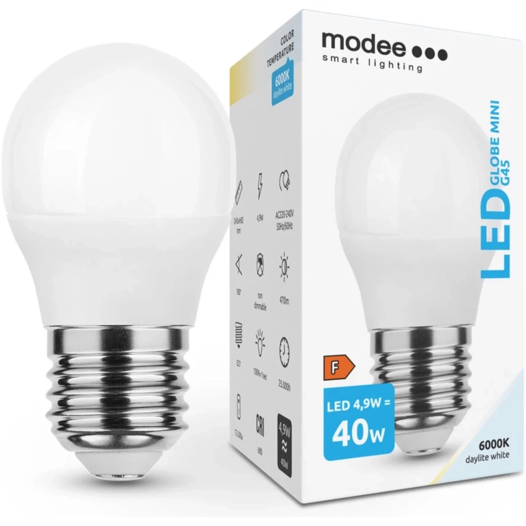 Modee Lighting LED žiarovka E27 4,9W 6000K MINI G45 (40W)