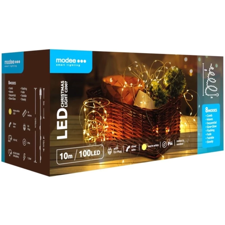 Modee Lighting LED vianočná reťaz 100 LED 10m teplá biela cooper