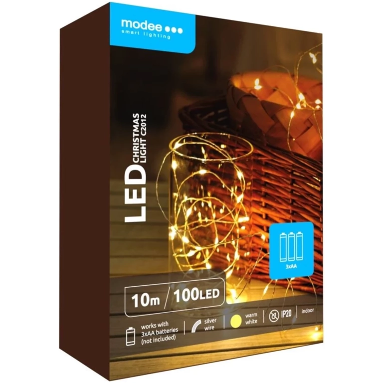 Modee Lighting LED vianočná reťaz 100 LED 10m 3xAA teplá biela