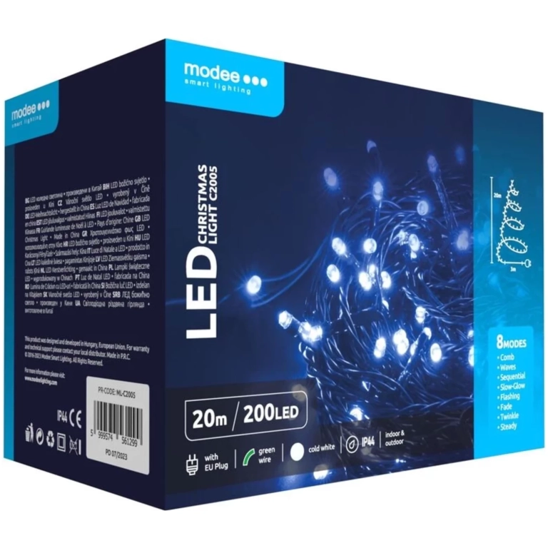 Modee Lighting LED vianočná reťaz 200 LED 20m studená biela