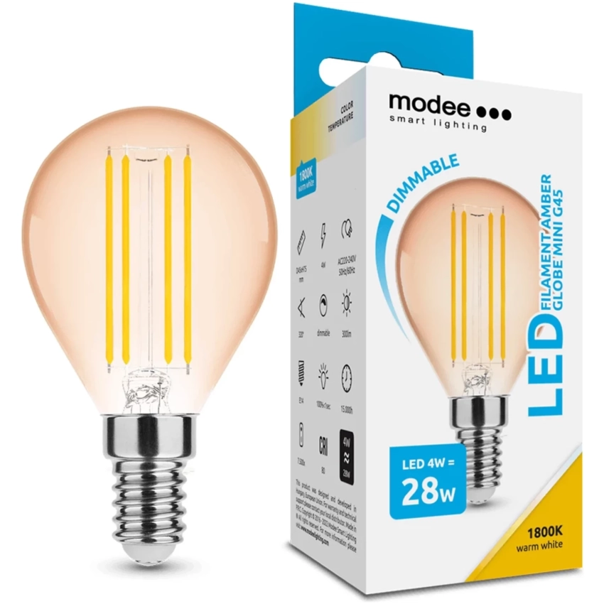 Modee Lighting LED Filament amber žiarovka E14 4W G45 (28W)