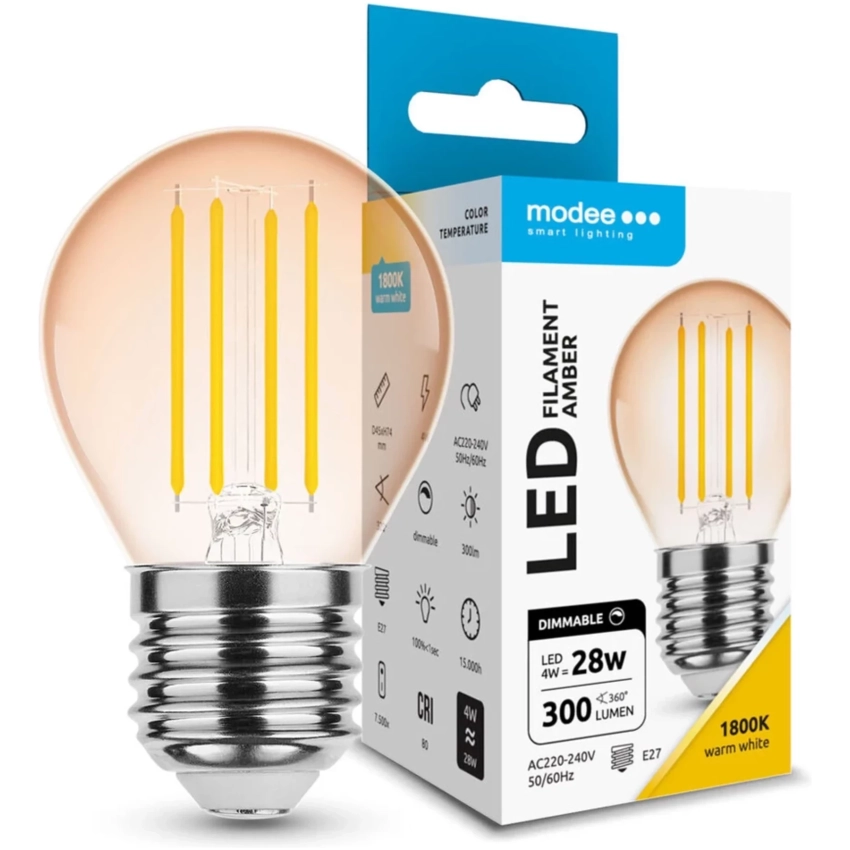 Modee Lighting LED Filament amber žiarovka E27 4W G45 (28W)