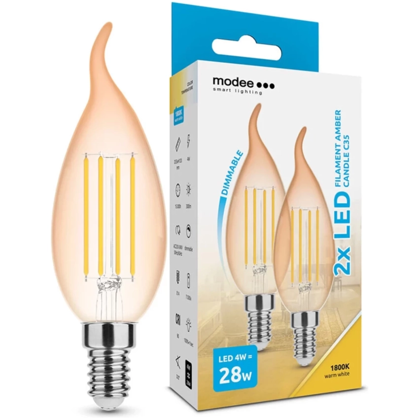 Modee Lighting LED Filament amber žiarovka E14 4W C35 (28W) 2ks