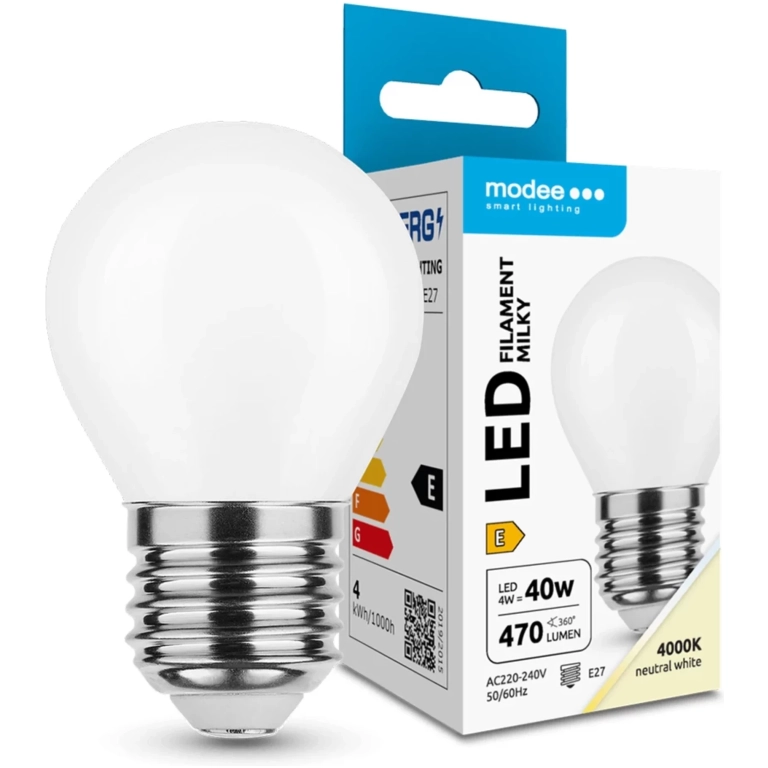 Modee Lighting LED Filament Milky žiarovka E27 4W G45 (40W) 4000K