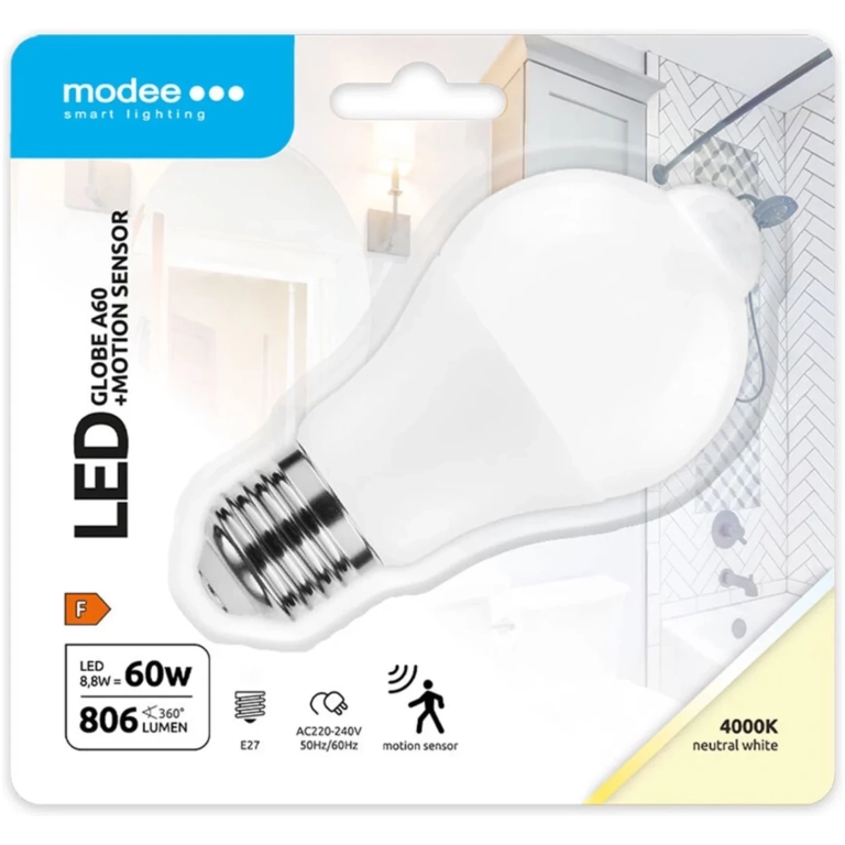 Modee Lighting LED žiarovka s PIR senzorom 8,8W/A60/E27/4000K