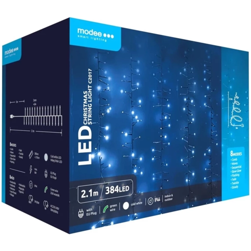 Modee Lighting LED vianočná reťaz 384 LED 2,1m studená biela