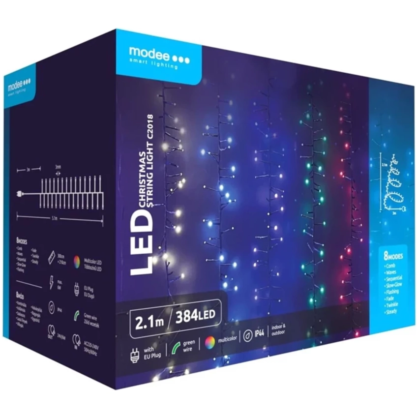Modee Lighting LED vianočná reťaz 384 LED 2,1m multicolor
