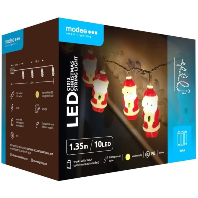 Modee Lighting LED vianočná reťaz 10 LED 1,35m 3xAA teplá biela mikuláš