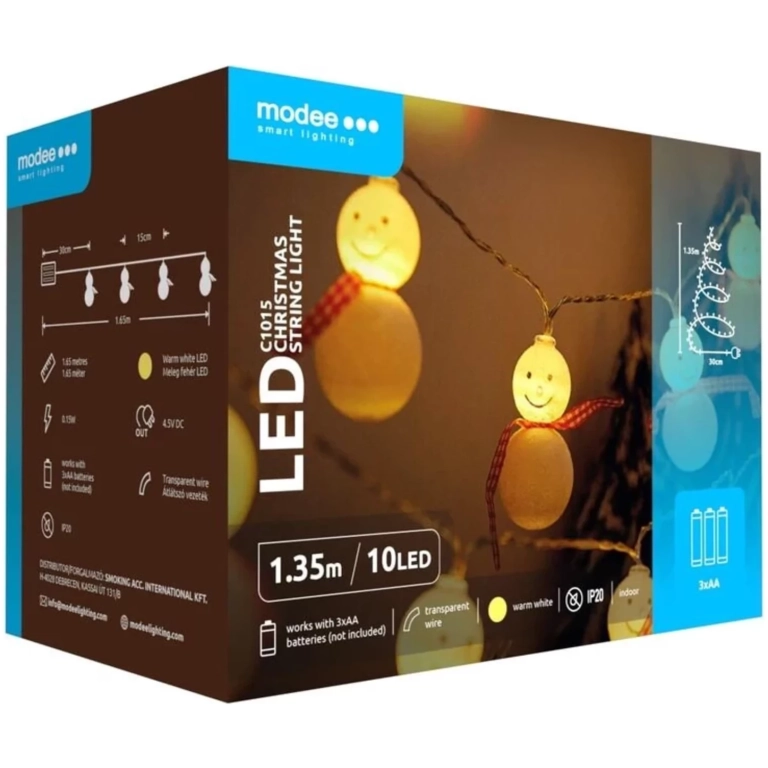Modee Lighting LED vianočná reťaz 10 LED 1,35m 2xAA teplá biela snehuliaci