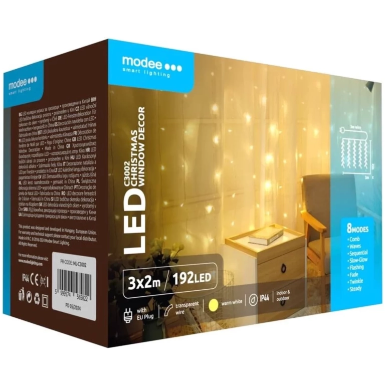 Modee Lighting LED záves 192 LED 3x2m teplá biela