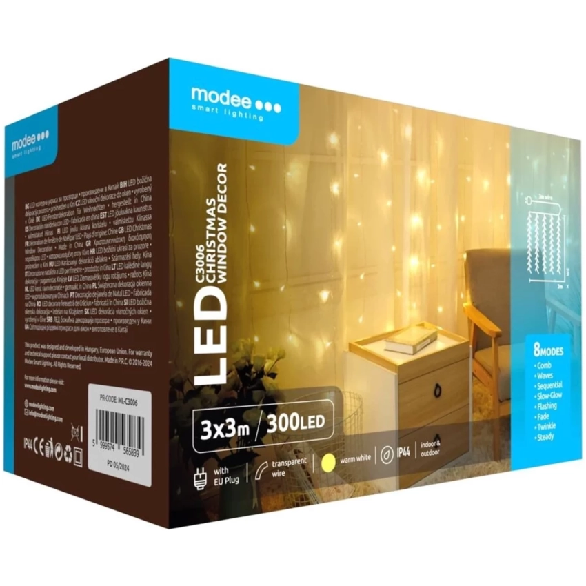 Modee Lighting LED záves 300 LED 3x3m teplá biela