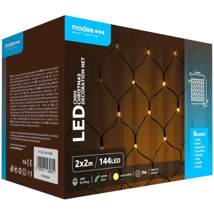 Modee Lighting LED dekorácia 144 LED teplá biela sieť 2x2m