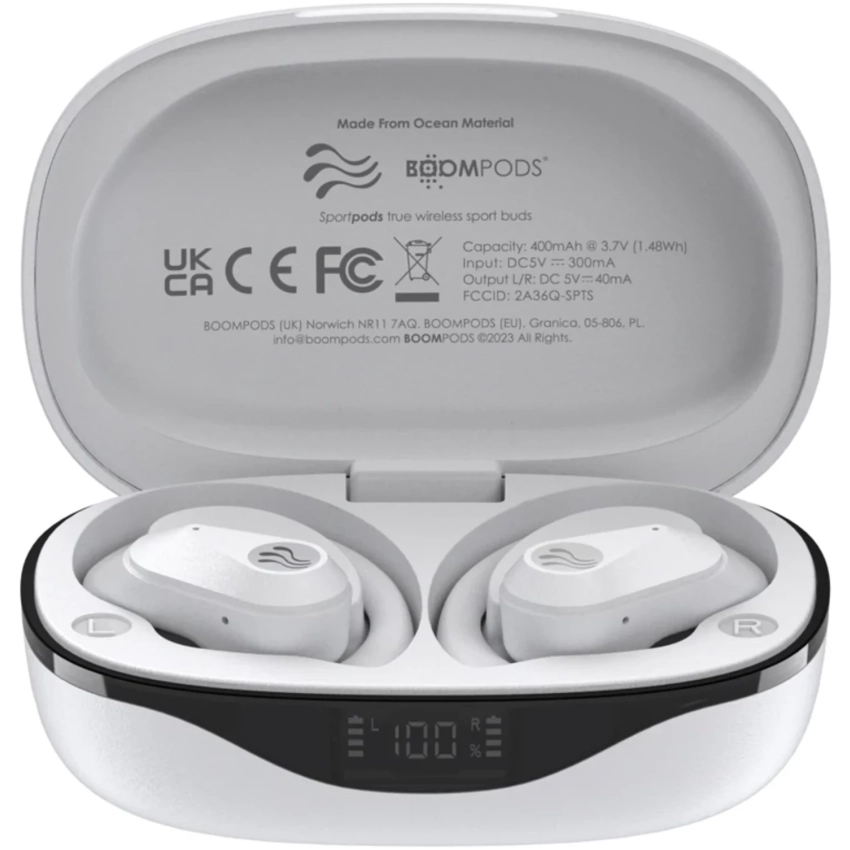 BOOMPODS sportpods OCEAN bezdrôtové slúchadlá biele