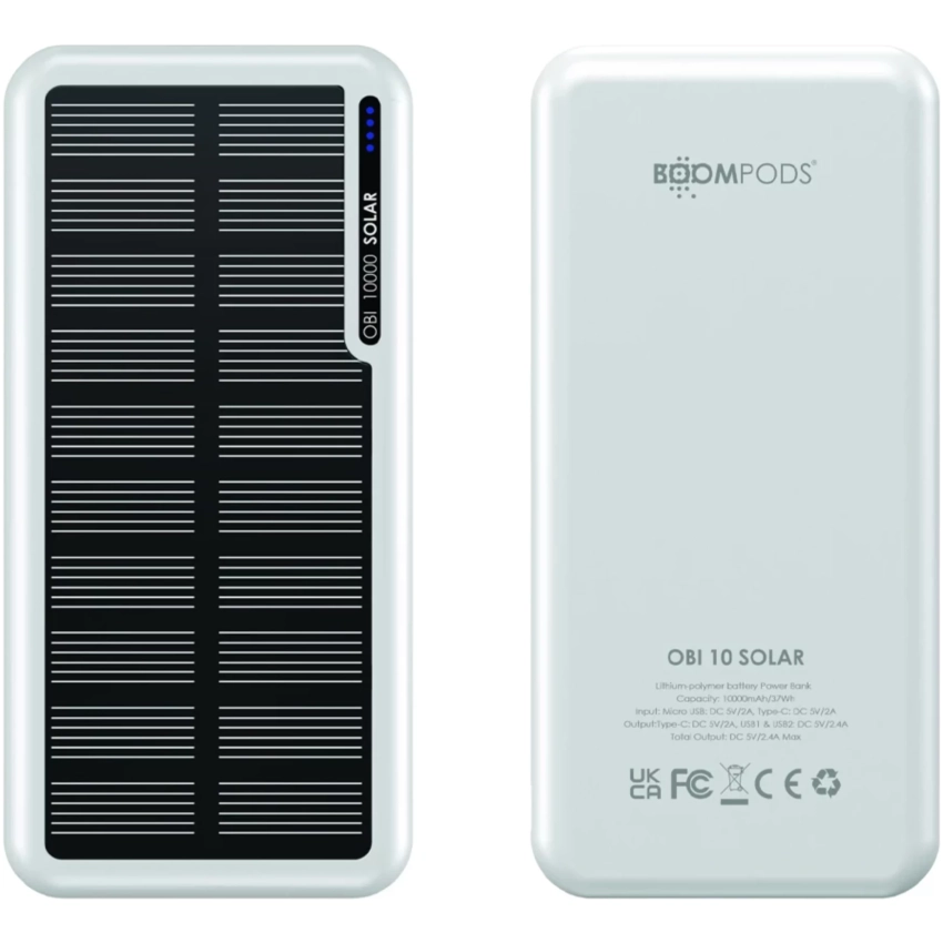 Power banka BOOMPODS OBI-SOLAR 10000mAh biela