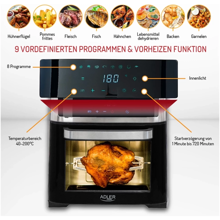 Adler AD 6309 teplovzdušná rúra 8v1