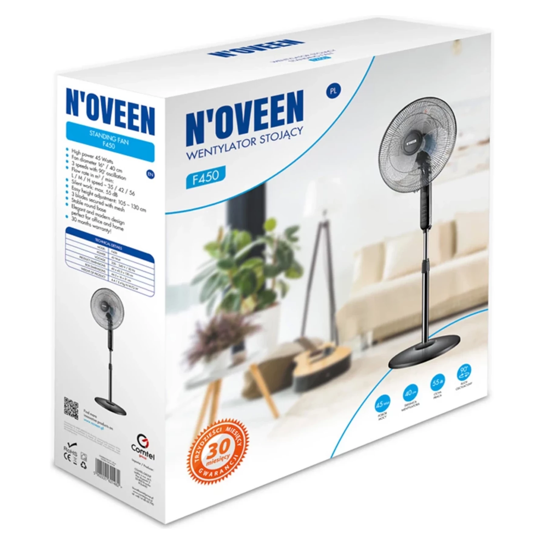 NOVEEN F450 stojanový ventilátor 45W čierny NOVEEN F450 stojanový ventilátor 45W čierny