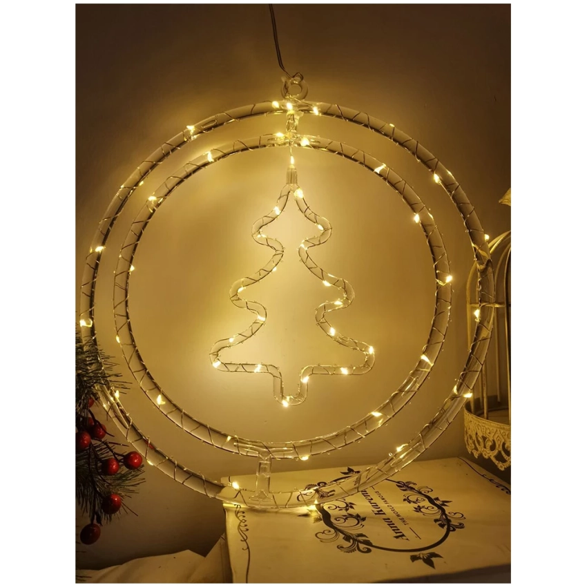 Modee Lighting LED vianočná dekorácia 48LED kruh stromček 3xAA batérie