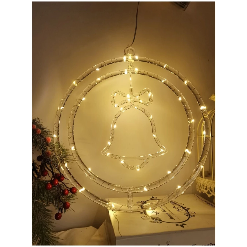 Modee Lighting LED vianočná dekorácia 48LED kruh zvonček 3xAA batéríe