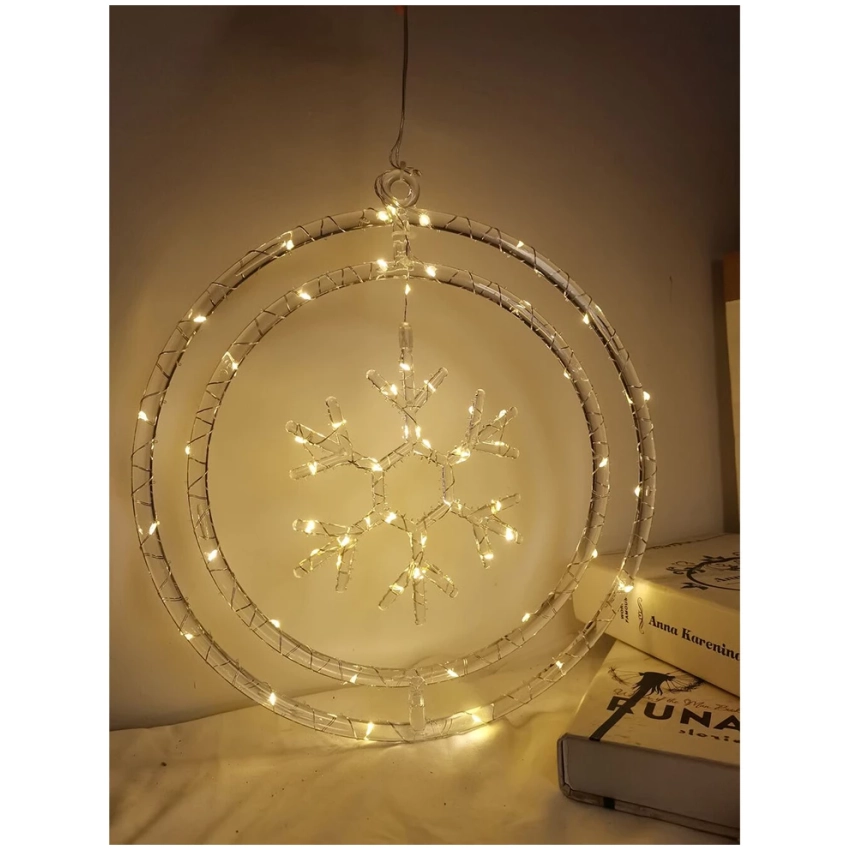 Modee Lighting LED vianočná dekorácia 60LED kruh vločka 3xAA batérie